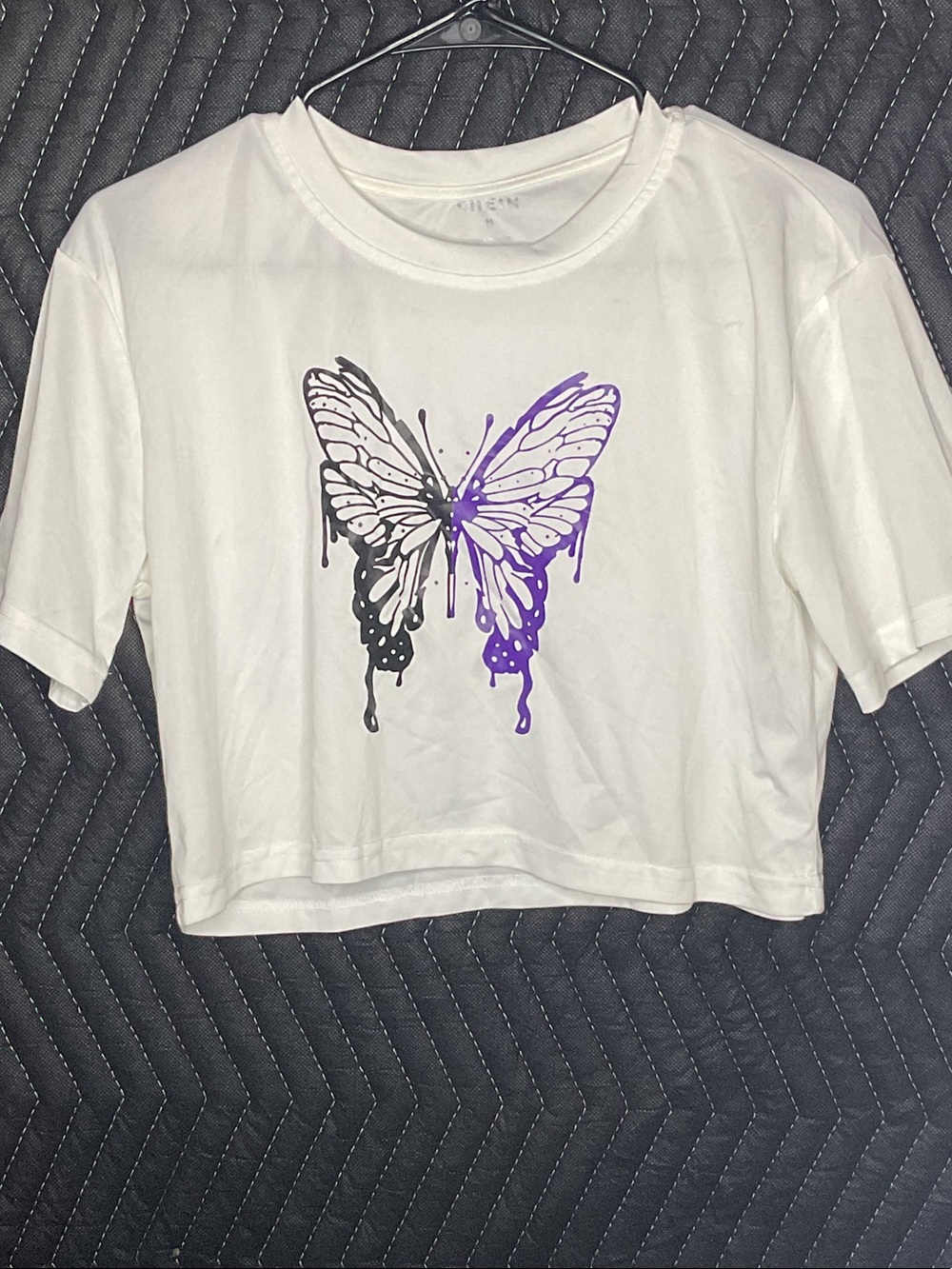 White Butterfly Graphic Crop Tee - Women’s